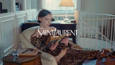 Saint Laurent a poplin skirt set and a peep toe heel
